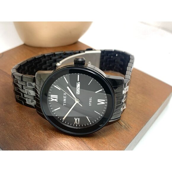 Timex Men's Watch TW2T50400 Quartz Black Dial Day Date Stainless Steel 41mm - Picture 7 of 13